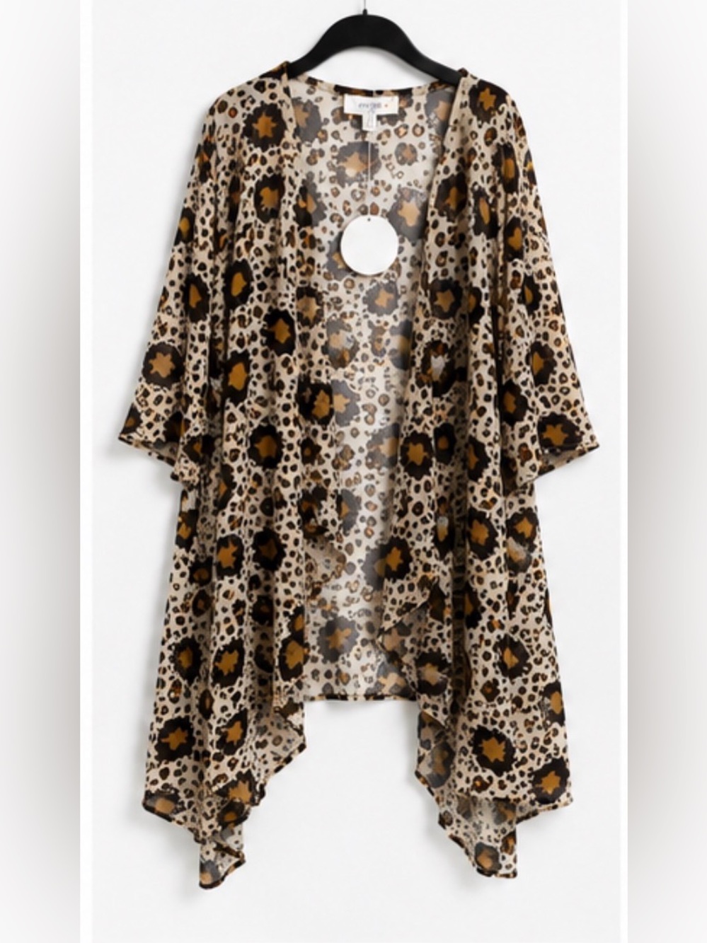 Umgee+ 1XL Leopard Animal Print Open Front Waterfall Duster Kimono NWT